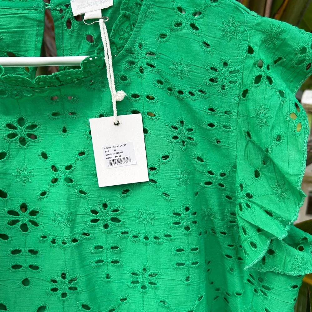 Green Ruffled Flutter Sleeve Blouse - Picture 5 of 6